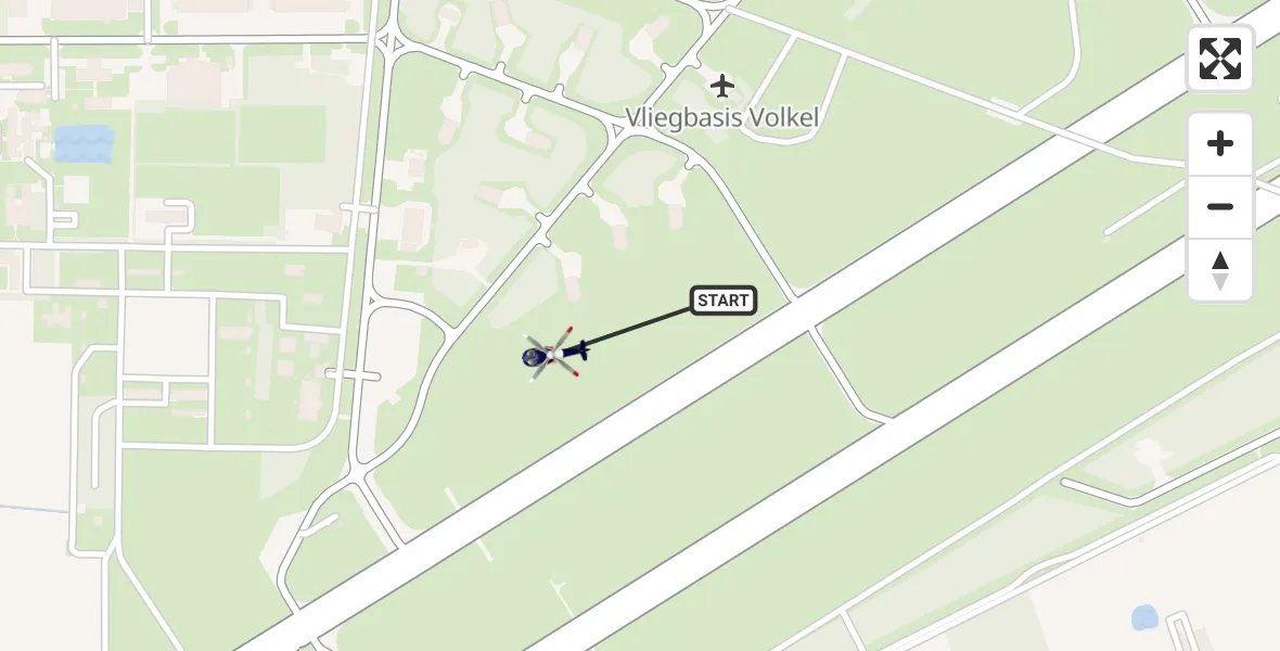 Routekaart van de vlucht: Politiehelikopter naar Vliegbasis Volkel, Zeelandsedijk