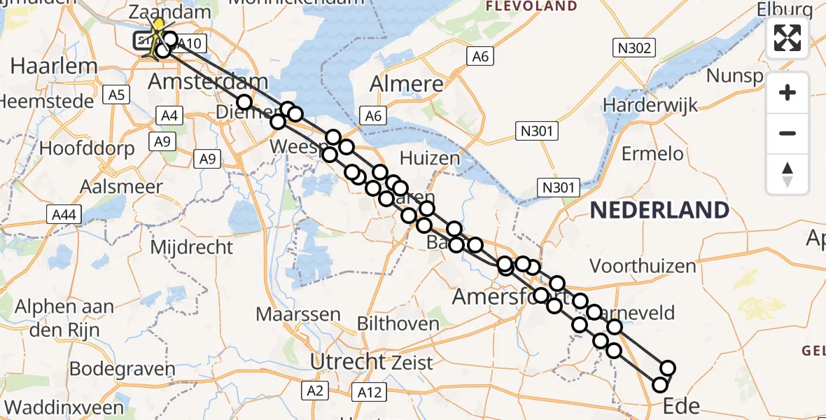 Routekaart van de vlucht: Lifeliner 1 naar Amsterdam Heliport, Westhavenweg