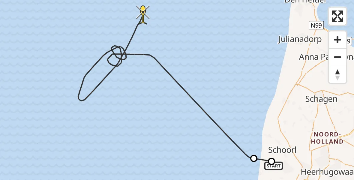 Routekaart van de vlucht: Kustwachthelikopter naar Doodweg