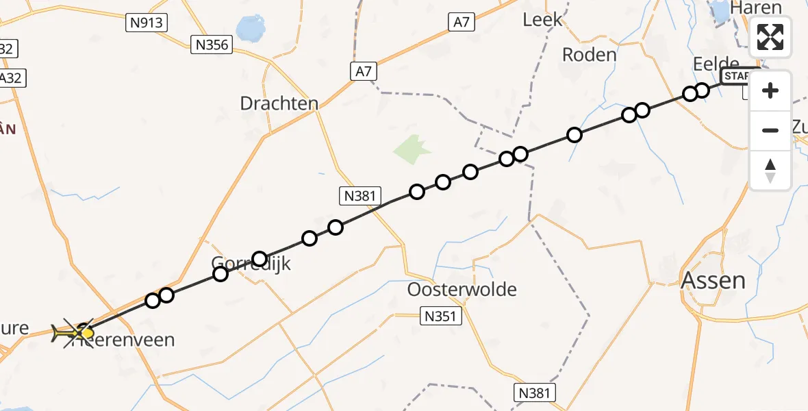 Routekaart van de vlucht: Lifeliner 4 naar Oudehaske, Lugtenbergerweg