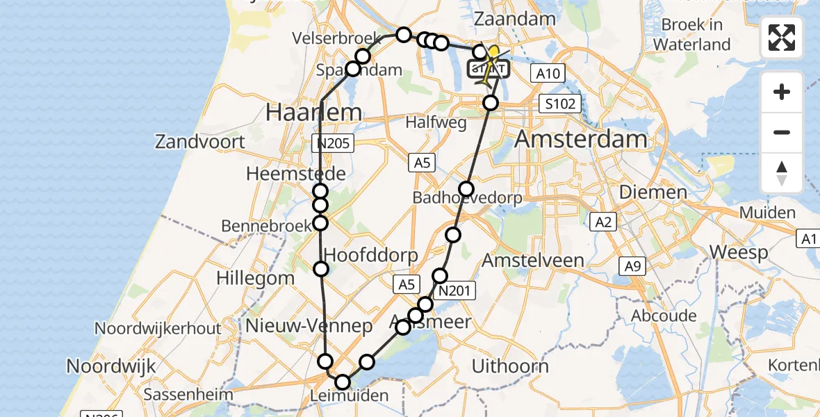 Routekaart van de vlucht: Lifeliner 1 naar Amsterdam Heliport, Maltaweg