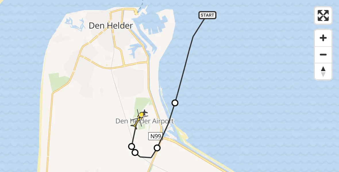 Routekaart van de vlucht: Kustwachthelikopter naar Vliegveld De Kooy, Luchthavenweg