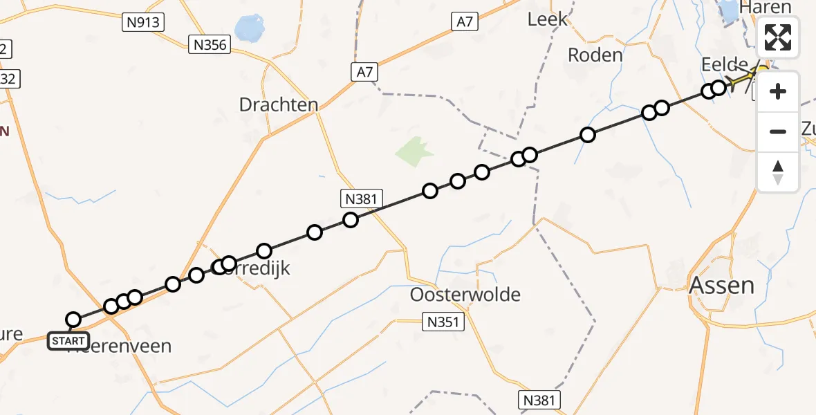 Routekaart van de vlucht: Lifeliner 4 naar Groningen Airport Eelde, Denemarkendreef