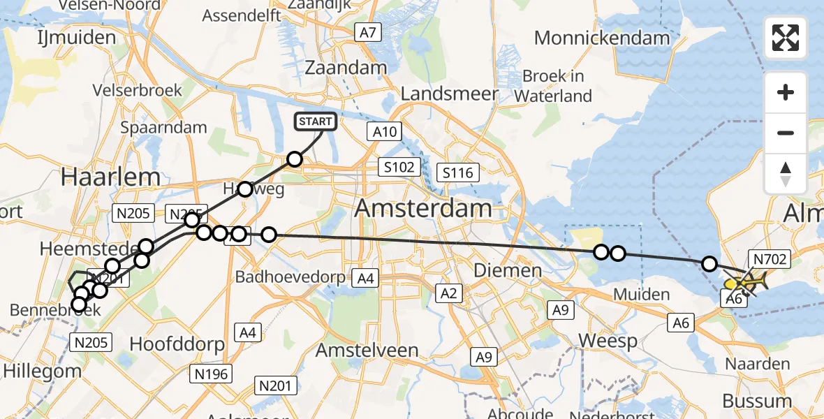 Routekaart van de vlucht: Lifeliner 1 naar Almere, Hornweg