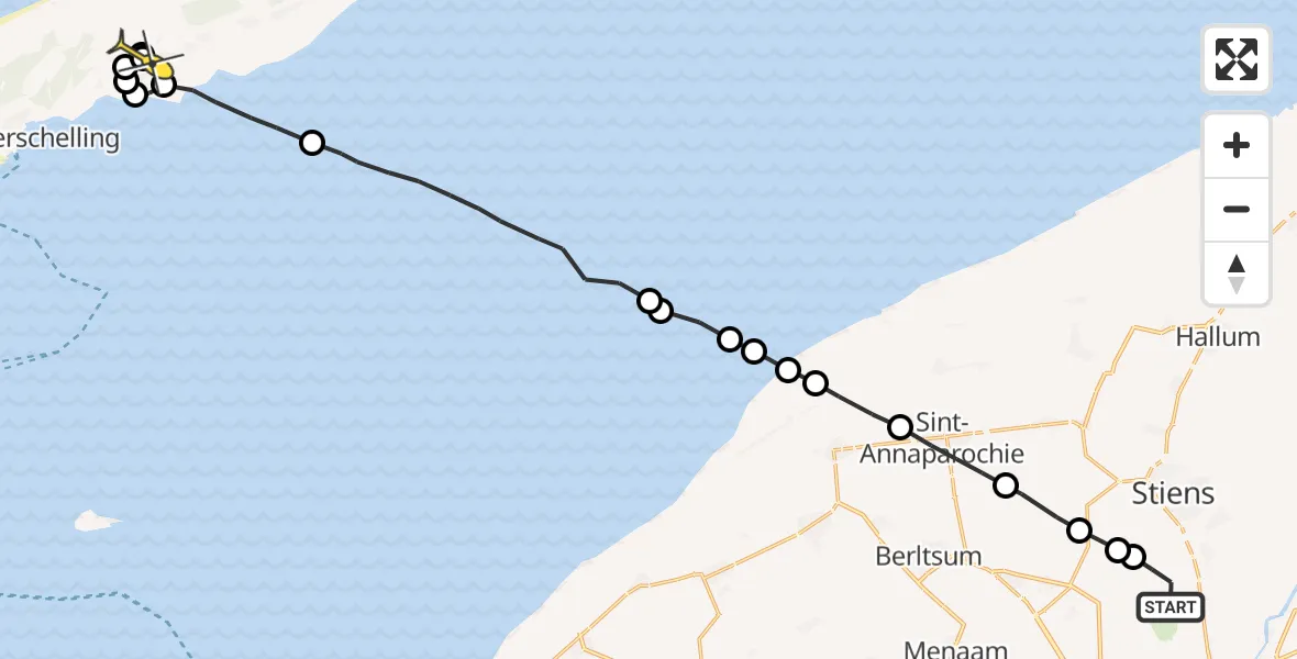 Routekaart van de vlucht: Ambulanceheli naar Baaiduinen, Koarnjumer Feart