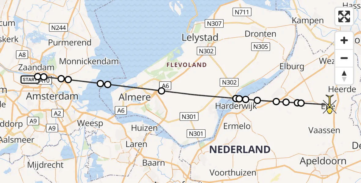 Routekaart van de vlucht: Lifeliner 1 naar Epe, Belangenvereniging tuinders Zaanderhorn