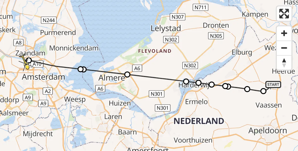 Routekaart van de vlucht: Lifeliner 1 naar Amsterdam Heliport, Beekweide