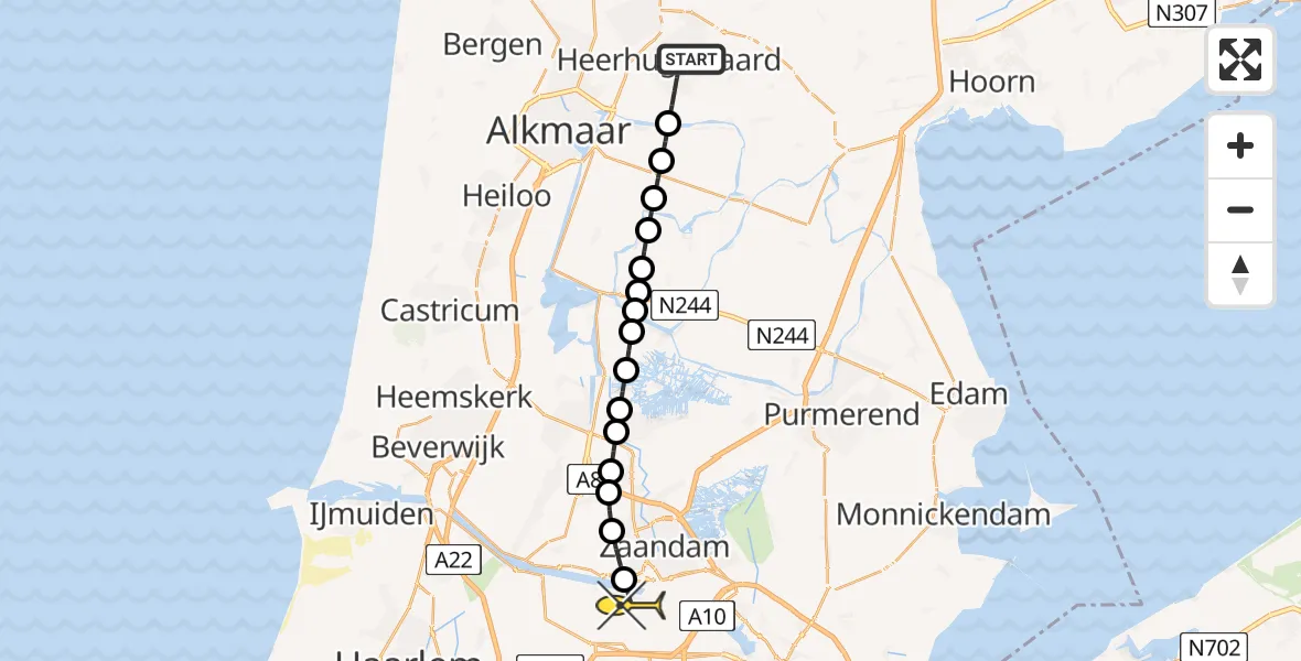 Routekaart van de vlucht: Lifeliner 1 naar Amsterdam Heliport, Baarsdorpermeer