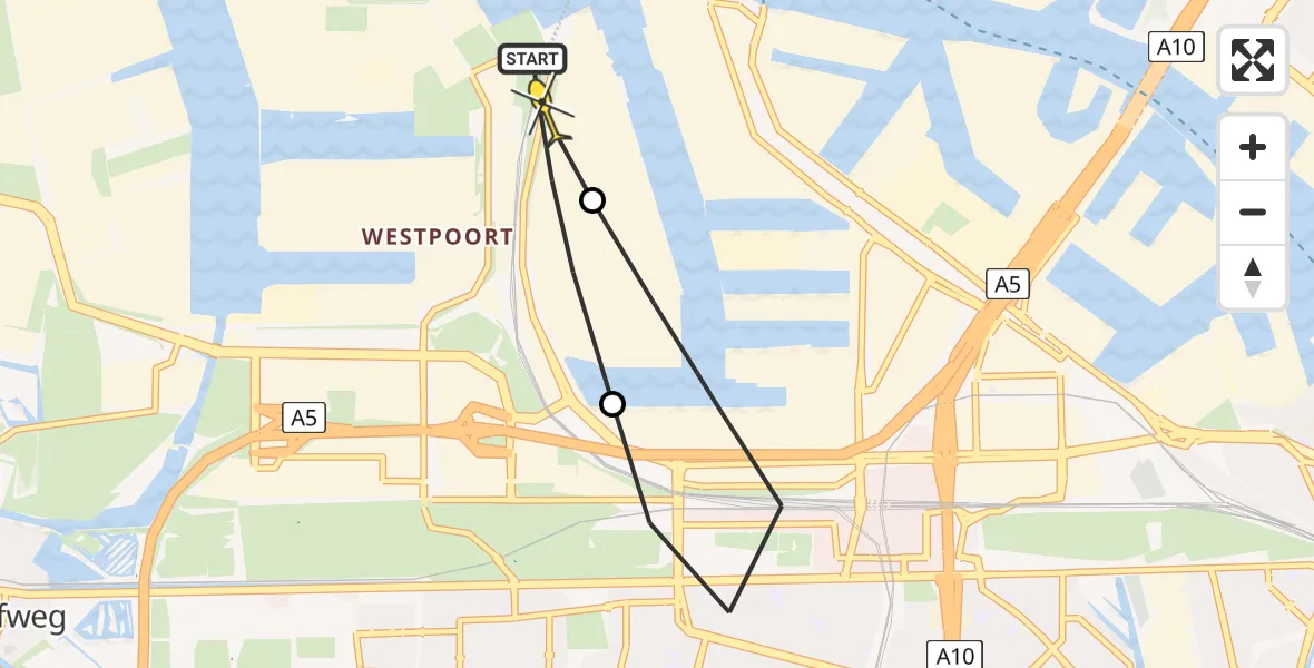 Routekaart van de vlucht: Lifeliner 1 naar Amsterdam Heliport, Corsicaweg