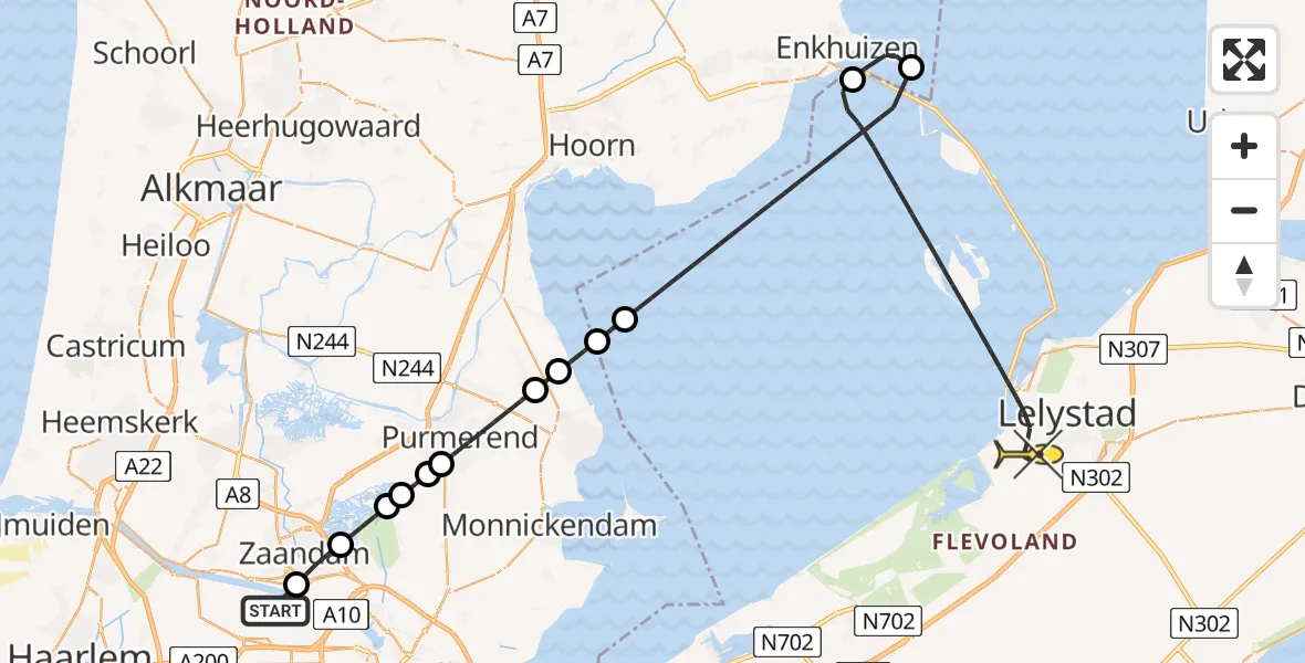 Routekaart van de vlucht: Lifeliner 1 naar Lelystad, Belangenvereniging tuinders Zaanderhorn