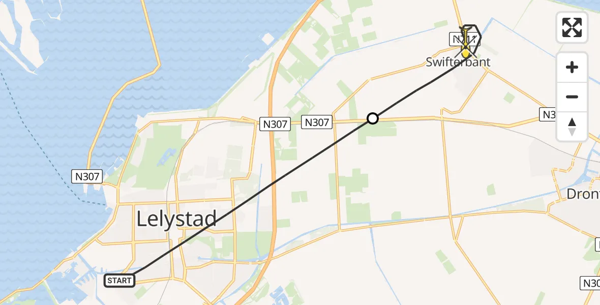 Routekaart van de vlucht: Lifeliner 1 naar Swifterbant, Zwanenwater