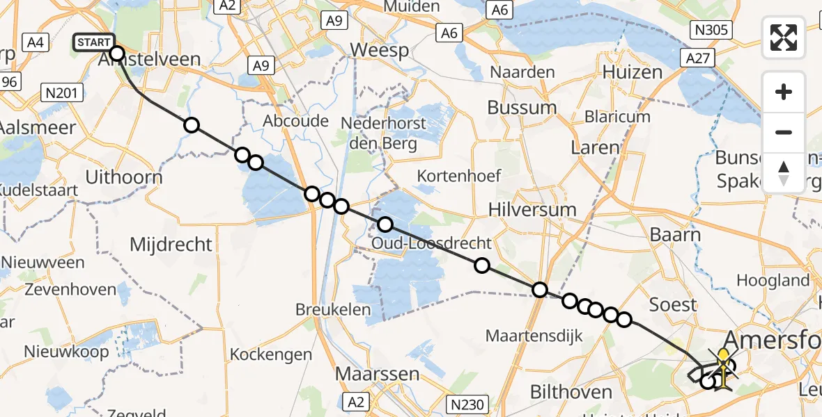 Routekaart van de vlucht: Politieheli naar Amersfoort, Ringvaart-Schipholdijk