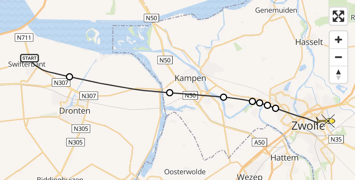 Routekaart van de vlucht: Lifeliner 1 naar Zwolle, Bisontocht