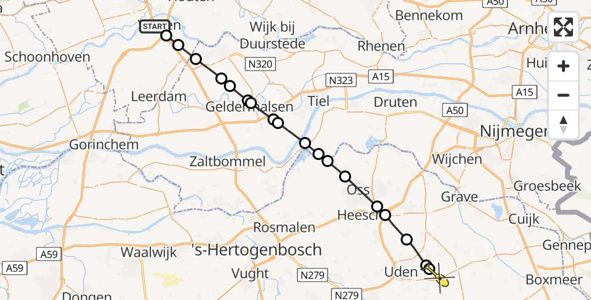 Routekaart van de vlucht: Lifeliner 3 naar Vliegbasis Volkel, Hooge Waard