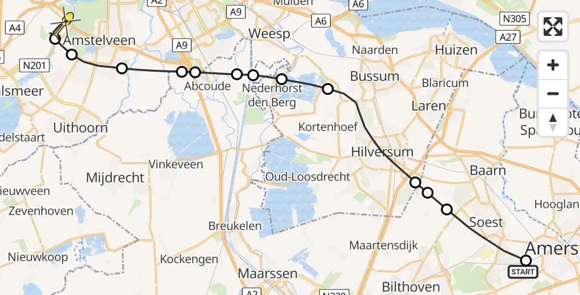 Routekaart van de vlucht: Politieheli naar Schiphol, Birkstraat