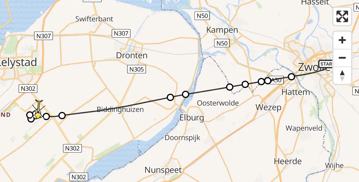 Routekaart van de vlucht: Lifeliner 1 naar Lelystad Airport, Doepark De Nooterhof