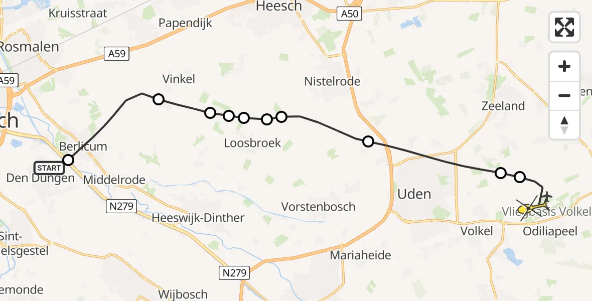 Routekaart van de vlucht: Lifeliner 2 naar Vliegbasis Volkel, Beekveld