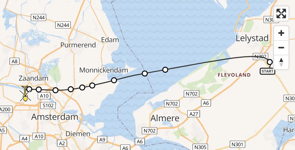 Routekaart van de vlucht: Lifeliner 1 naar Amsterdam Heliport, Meerkoetenweg