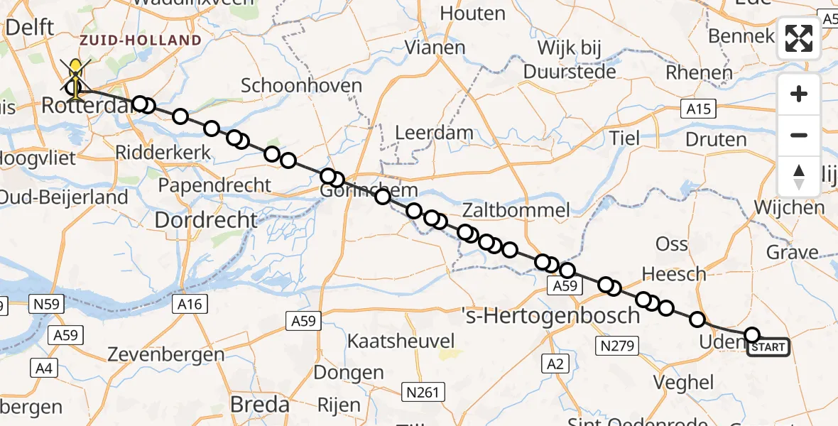 Routekaart van de vlucht: Lifeliner 2 naar Rotterdam The Hague Airport, Zeelandsedijk