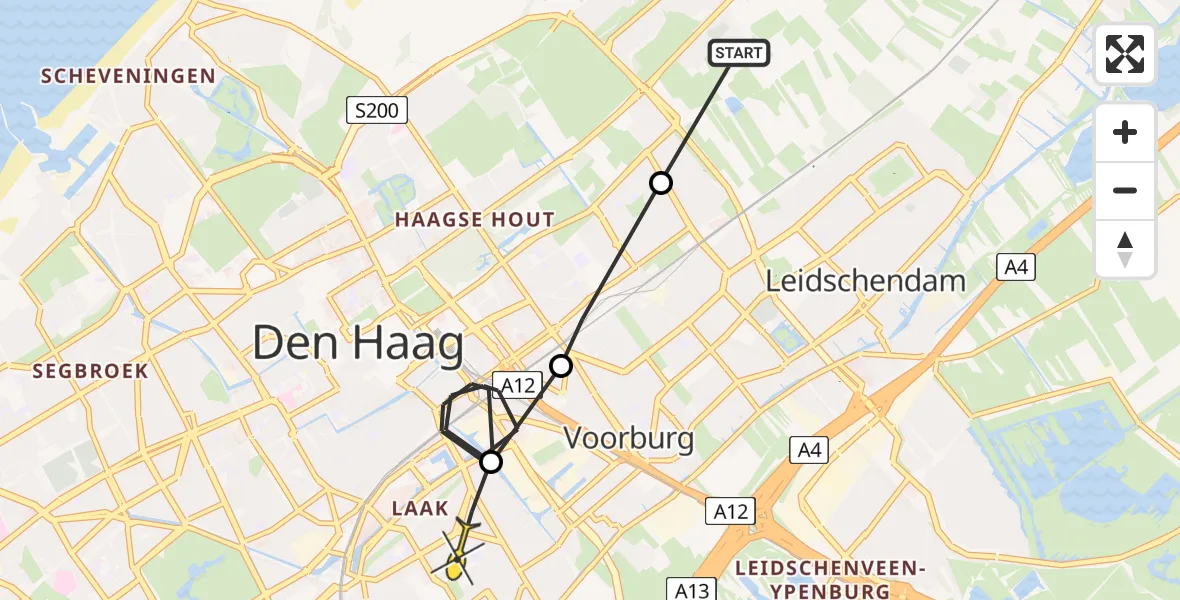 Routekaart van de vlucht: Politieheli naar Den Haag, Kornalijnhorst