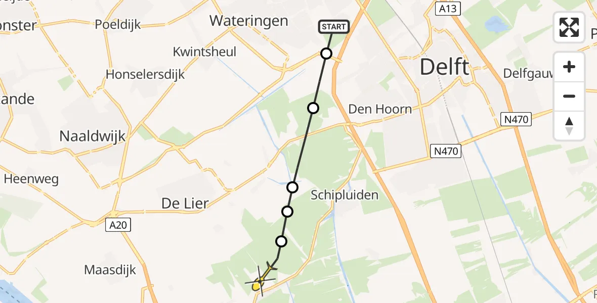 Routekaart van de vlucht: Politieheli naar Maasland, Veenakkerweg