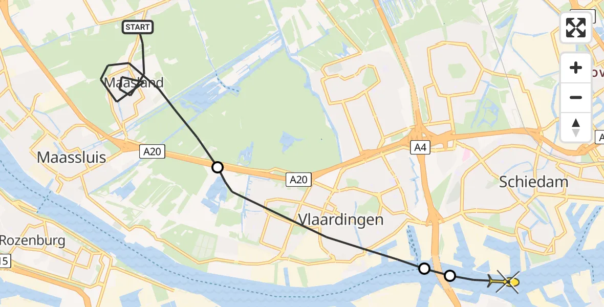 Routekaart van de vlucht: Politieheli naar Schiedam, Het Doelhof