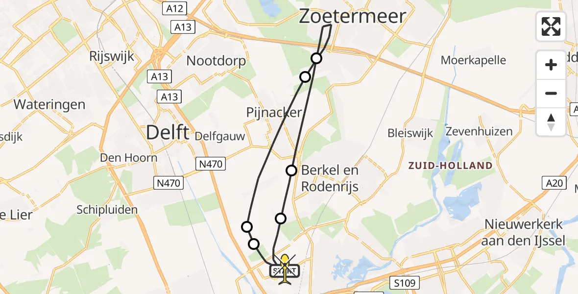 Routekaart van de vlucht: Lifeliner 2 naar Rotterdam The Hague Airport, Brandenburgbaan