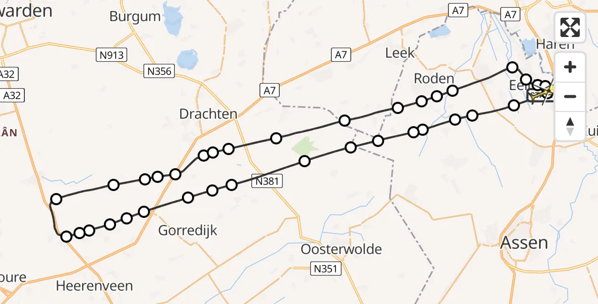 Routekaart van de vlucht: Lifeliner 4 naar Groningen Airport Eelde, Oosterloop