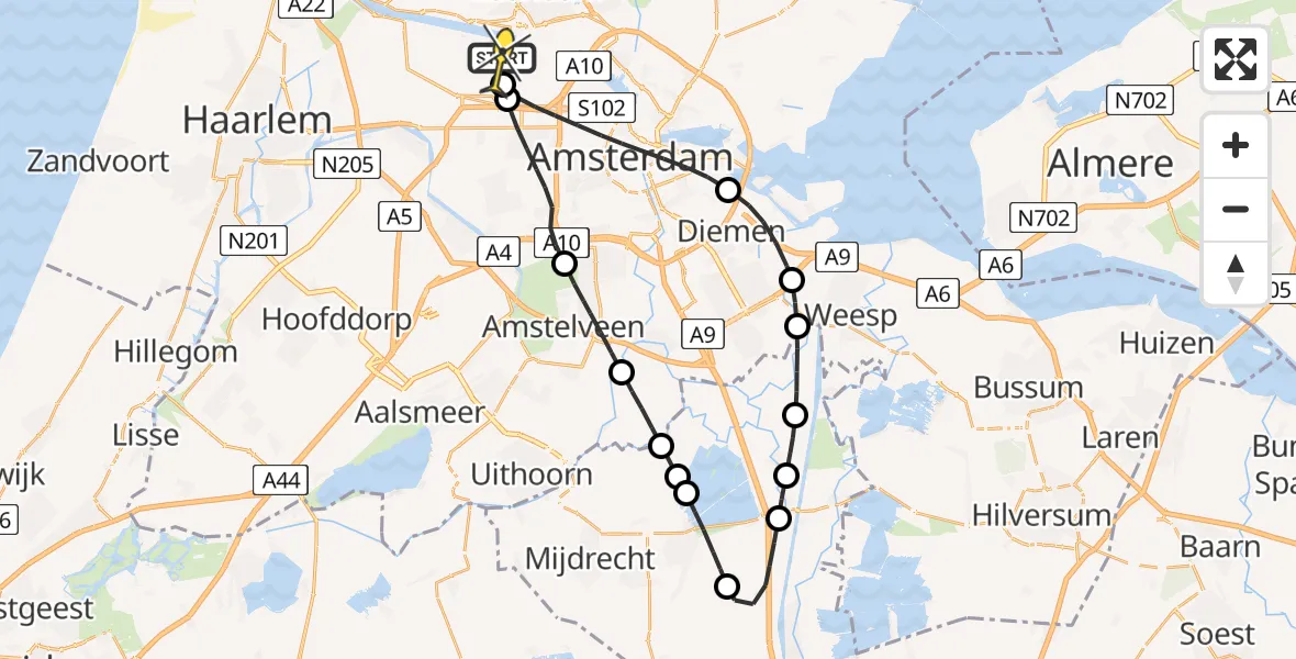 Routekaart van de vlucht: Lifeliner 1 naar Amsterdam Heliport, Maltaweg