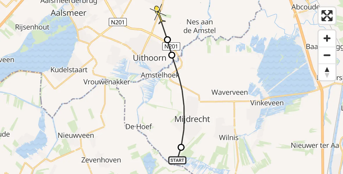 Routekaart van de vlucht: Politiehelikopter naar Amstelveen, Hoofdweg