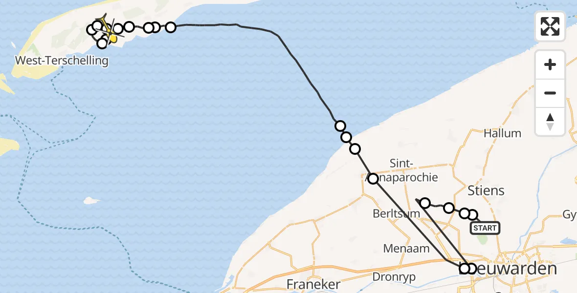 Routekaart van de vlucht: Ambulanceheli naar Midsland, Hamerenweg