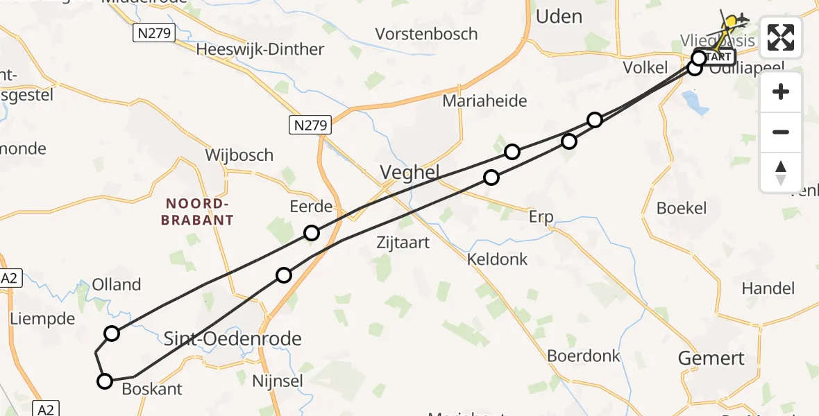 Routekaart van de vlucht: Lifeliner 3 naar Vliegbasis Volkel, Wilgenstraat