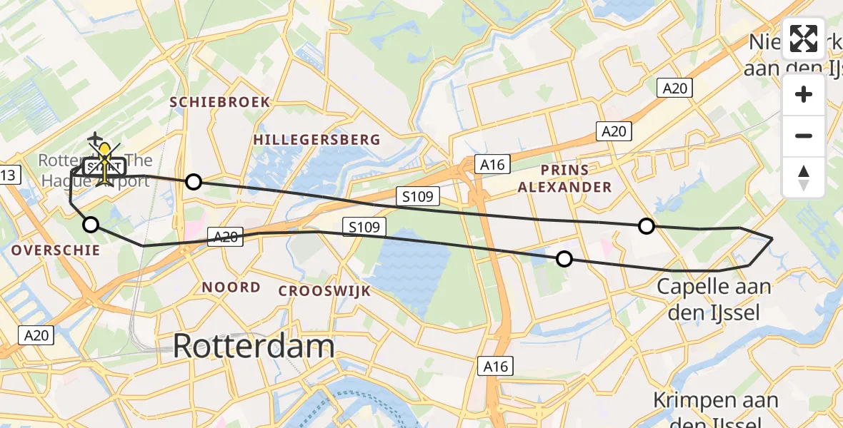 Routekaart van de vlucht: Lifeliner 2 naar Rotterdam The Hague Airport, Brandenburgbaan