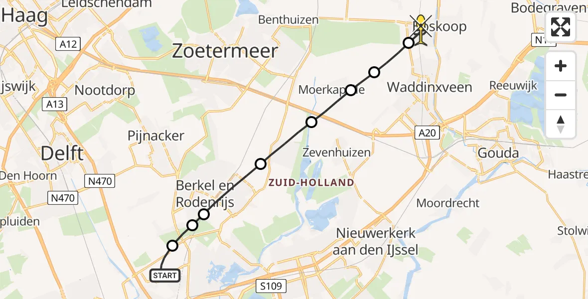 Routekaart van de vlucht: Lifeliner 2 naar Boskoop, Doenkadepad