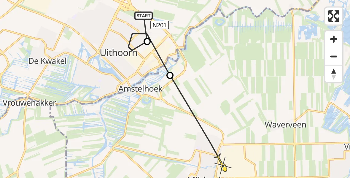 Routekaart van de vlucht: Politieheli naar Mijdrecht, Wiegerbruinlaan