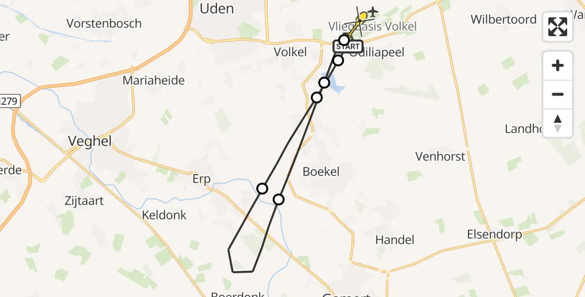 Routekaart van de vlucht: Lifeliner 3 naar Vliegbasis Volkel, Schuttersweg