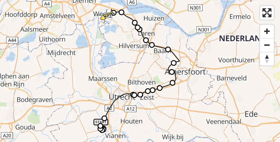 Routekaart van de vlucht: Politieheli naar Weesp, Van Leuffenpad