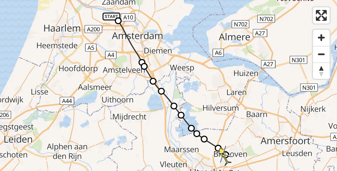 Routekaart van de vlucht: Lifeliner 1 naar Bilthoven, Westhavenweg