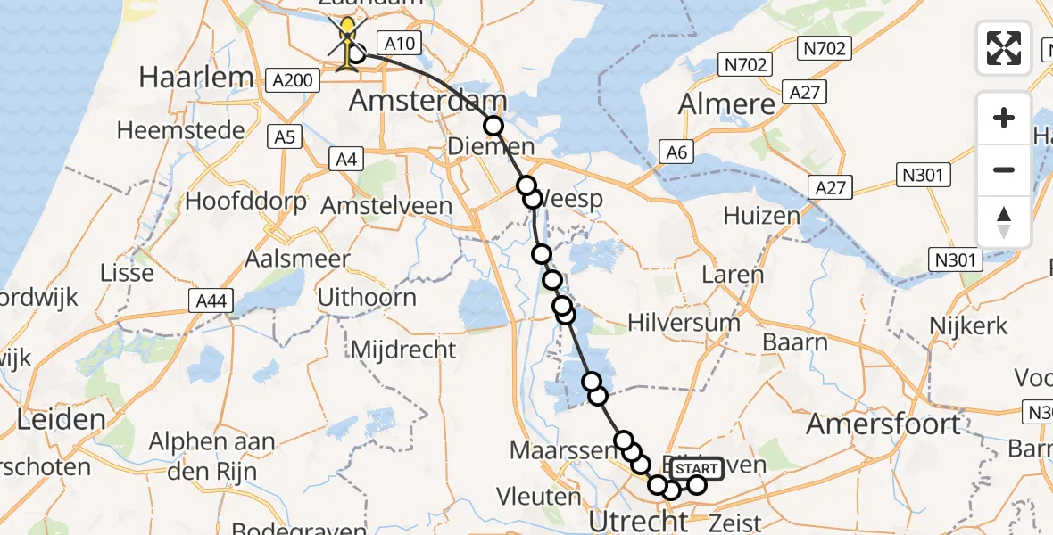 Routekaart van de vlucht: Lifeliner 1 naar Amsterdam Heliport, Schutterslaan