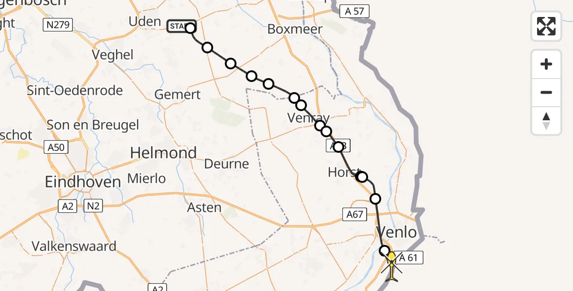 Routekaart van de vlucht: Politieheli naar Tegelen, Nieuwedijk