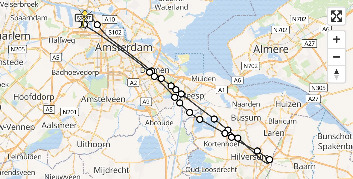 Routekaart van de vlucht: Lifeliner 1 naar Amsterdam Heliport, Sextantweg