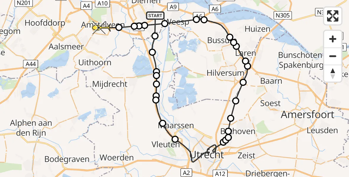 Routekaart van de vlucht: Politieheli naar Amstelveen, Meibergpad