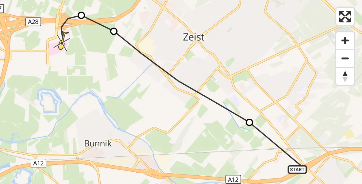 Routekaart van de vlucht: Lifeliner 3 naar Universitair Medisch Centrum Utrecht, Laan van Rijnwijk