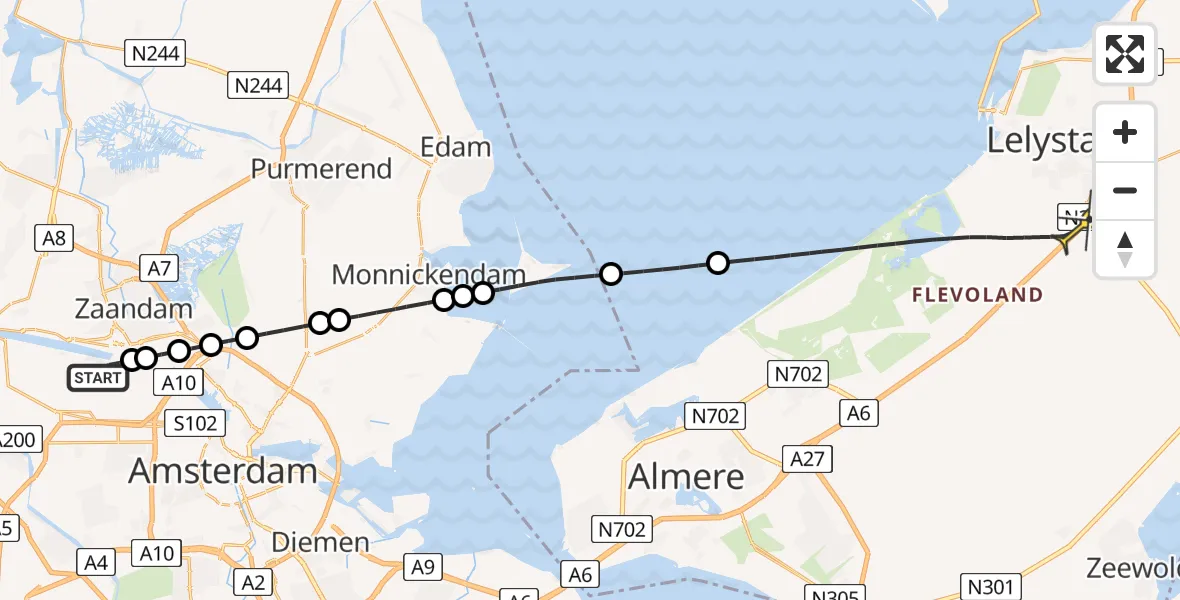 Routekaart van de vlucht: Lifeliner 1 naar Lelystad, Hemweg