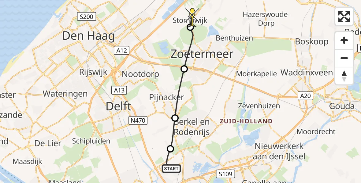 Routekaart van de vlucht: Lifeliner 2 naar Leidschendam, Van Kampenlaan