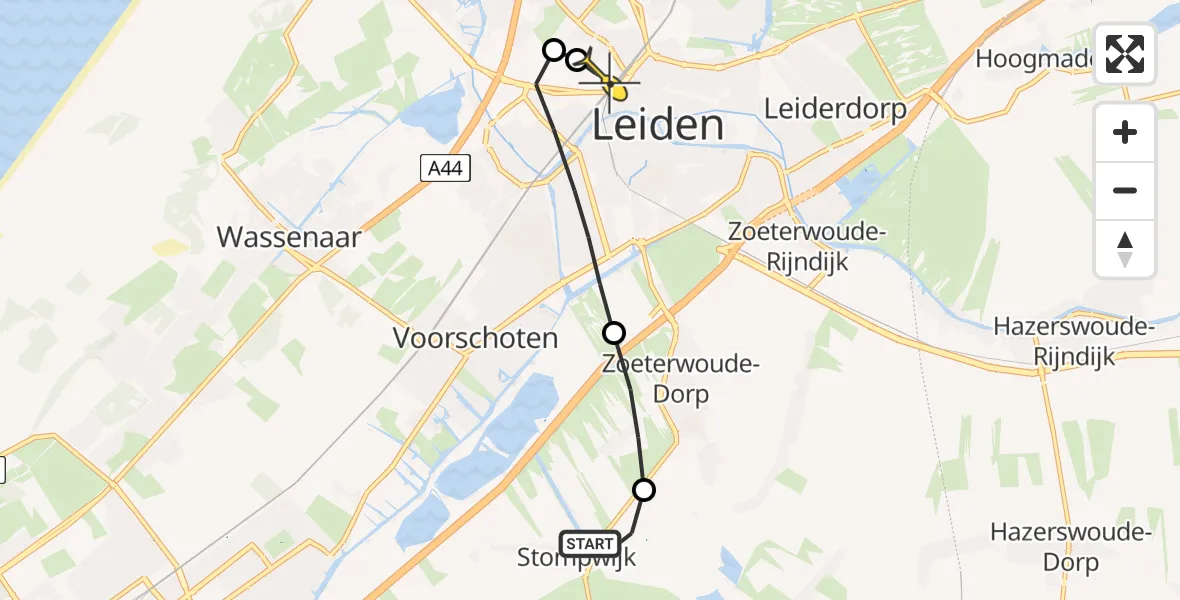 Routekaart van de vlucht: Lifeliner 2 naar Leiden, Doctor Kortmannstraat