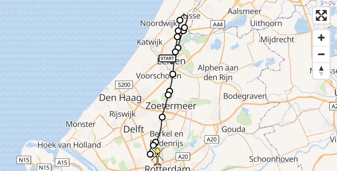 Routekaart van de vlucht: Lifeliner 2 naar Rotterdam The Hague Airport, Albinusdreef