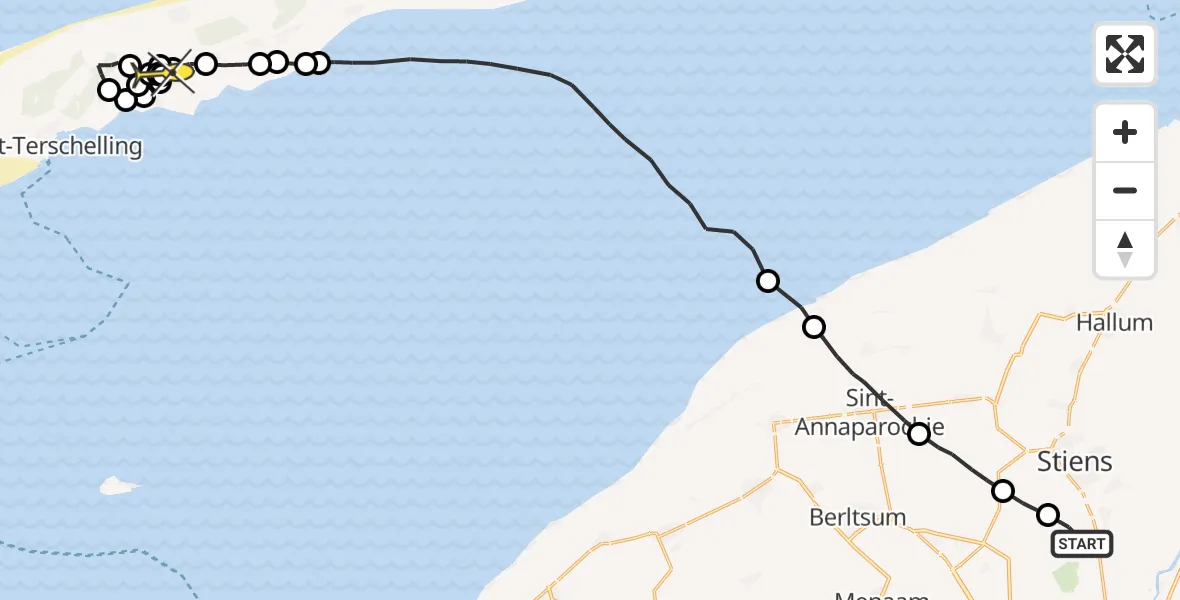 Routekaart van de vlucht: Ambulanceheli naar Midsland, Skrédyk