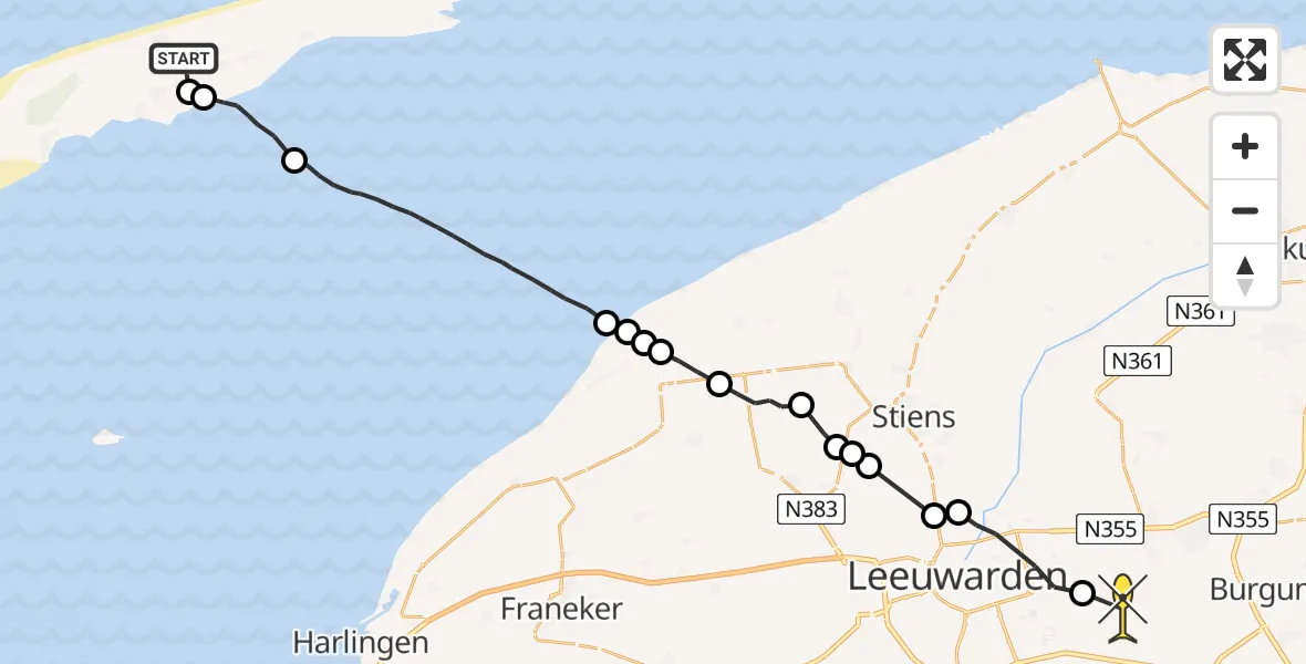 Routekaart van de vlucht: Ambulanceheli naar Suwâld, Oosterleenweg