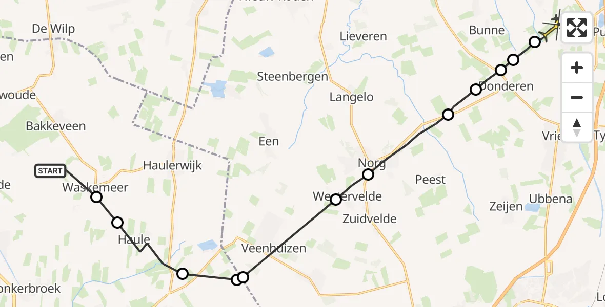 Routekaart van de vlucht: Ambulanceheli naar Groningen Airport Eelde, De Fenne